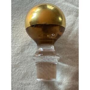 Vintage Ball Art Glass Decanter Stopper gold plated Mid-Century Modern